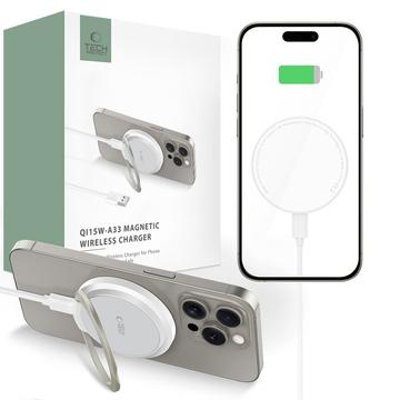 Tech-Protect QI15W-A33 Magnetisk trådløs lader med stativ - MagSafe-kompatibel - hvit