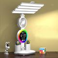 Touch 3 Modes LED-bordlampe med klokke, vifte og pennholder - USB-drevet