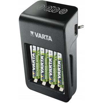 Varta LCD-plugglader + batterilader m. 4x R6/AA-batterier