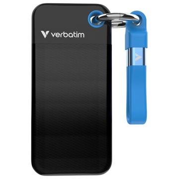 Verbatim 32191 Pocket SSD med nøkkelring - 1TB, USB 3.2 Gen.2-kabel - svart / blå