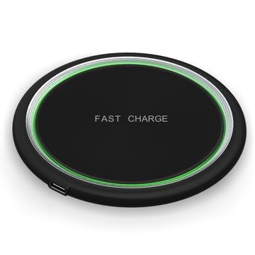 W53 Qi Wireless Charger Pad Ultratynn rund hurtigladeplate - svart