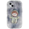 3D Plush Furry Winter iPhone 14 Plus TPU-deksel - Grå Spaceman