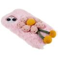 Winter Furry Phone Case for iPhone 14 Plus, anti-ripe deksel Beskyttende skall med 3D plysjdukke