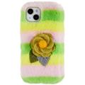 3D Plush Furry Winter iPhone 14 Plus TPU-deksel - Gul Rosa