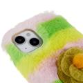 3D Plush Furry Winter iPhone 14 Plus TPU-deksel - Gul Rosa