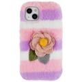 3D Plush Furry Winter iPhone 14 Plus TPU-deksel - Rosa Rose