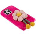 3D Plush Furry Winter iPhone 14 Pro TPU-deksel - Sterkrosa blomste