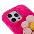 3D Plush Furry Winter iPhone 14 Pro TPU-deksel - Sterkrosa blomste