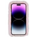 3D Plush Furry Winter iPhone 14 Pro TPU-deksel - Rosa blomst