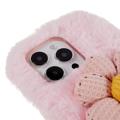 3D Plush Furry Winter iPhone 14 Pro TPU-deksel - Rosa blomst