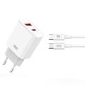 XO CE12 hurtiglader m. USB-C-kabel - 20 W, QC, PD - Hvit