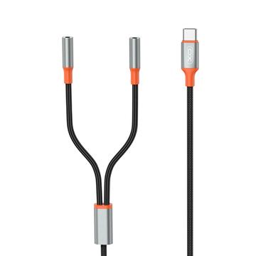 XO NB-R269B 2-i-1-lydkabel - USB-C / 2x3.5mm - 1.2m - Svart