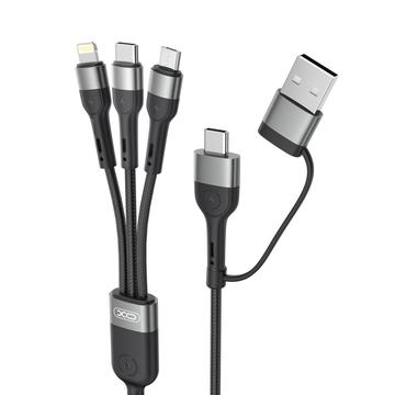 XO NB254 6-i-1 ladekabel - USB-C, Lightning, MicroUSB, USB-A - 1.2m - Svart