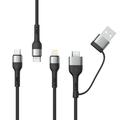 XO NB254 6-i-1 ladekabel - USB-C, Lightning, MicroUSB, USB-A - 1.2m - Svart