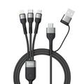 XO NB254 6-i-1 ladekabel - USB-C, Lightning, MicroUSB, USB-A - 1.2m - Svart