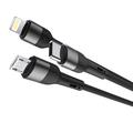 XO NB254 6-i-1 ladekabel - USB-C, Lightning, MicroUSB, USB-A - 1.2m - Svart