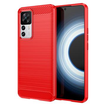 Xiaomi 12T/12T Pro Børstet TPU Deksel - Karbonfiber - Rød