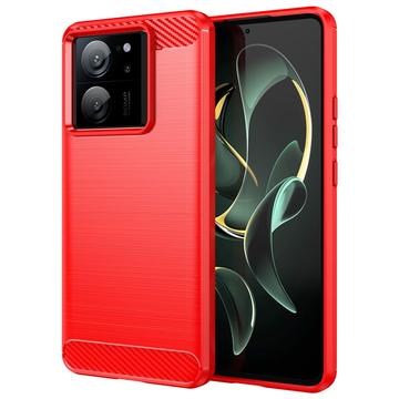 Xiaomi 13T/13T Pro Børstet TPU Deksel - Karbonfiber - Rød