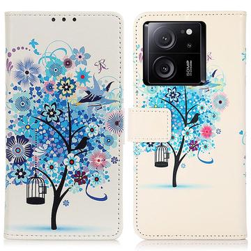 Xiaomi 13T/13T Pro Glam Series Lommebok-deksel - Blomstrende Tre / Blå