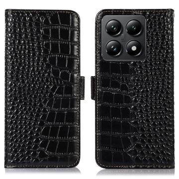 Xiaomi 14T Pro Crocodile Series Lommebok-deksel i Lær med RFID - Svart