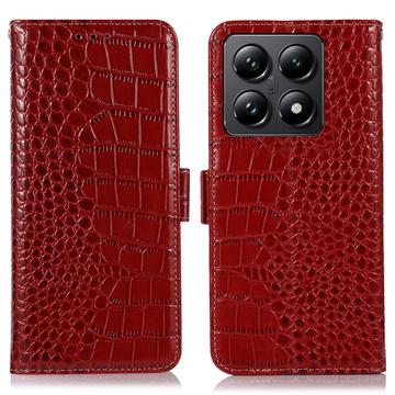 Xiaomi 14T Pro Crocodile Series Lommebok-deksel i Lær med RFID - Rød