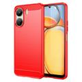 Xiaomi Poco C65/Redmi 13C Børstet TPU Deksel - Karbonfiber - Rød