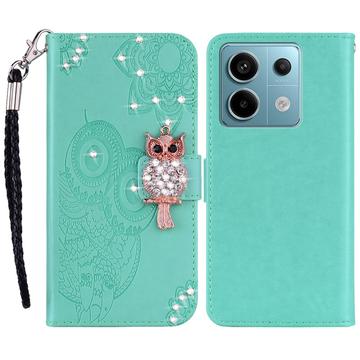 Xiaomi Redmi Note 13 4G Ugle Rhinestone Lommebok-deksel med rhinestone