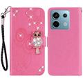 Xiaomi Redmi Note 13 Uggle Rhinestone Lommebok-deksel - Varm Rosa