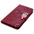 Xiaomi Redmi Note 13 Ugle Rhinestone Lommebok-deksel - Rød