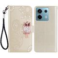 Xiaomi Redmi Note 13 Pro/Poco X6 Ugle Rhinestone Lommebok-deksel - gull