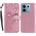 Xiaomi Redmi Note 13 Pro/Poco X6 Ugle Rhinestone Lommebok-deksel - Roségull