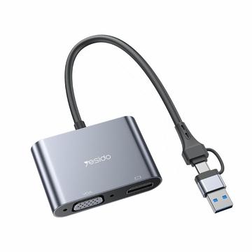 YESIDO HM15 USB / Type-C til VGA + HD-adapter HDTV-speilingsadapter for to skjermer