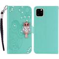 iPhone 14 Ugle Rhinestone Lommebok-deksel med rhinestone - Cyan