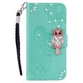 iPhone 14 Ugle Rhinestone Lommebok-deksel med rhinestone - Cyan