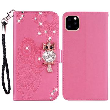 iPhone 14 Uggle Rhinestone Lommebok-deksel - Varm Rosa