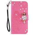 iPhone 14 Uggle Rhinestone Lommebok-deksel - Varm Rosa