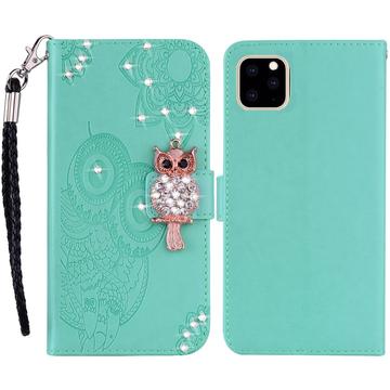 iPhone 14 Pro Max Ugle Rhinestone Lommebok-deksel med rhinestone - Cyan