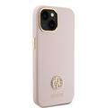 iPhone 15 Guess 4G Rhinestone Metal Logo Flytende Silikonetui - Rosa