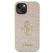 iPhone 15 Guess Fixed Glitter 4G Metal Logo Deksel - Gull