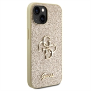 iPhone 15 Guess Fixed Glitter 4G Metal Logo Deksel - Gull