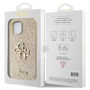 iPhone 15 Guess Fixed Glitter 4G Metal Logo Deksel - Gull