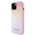 iPhone 15 Guess Iridescent Metal Script Hybrid-deksel - Rosa