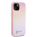 iPhone 15 Guess Iridescent Metal Script Hybrid-deksel - Rosa