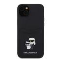 iPhone 15 Karl Lagerfeld Saffiano-etui med kortspor i metall - Karl & Choupette - Svart