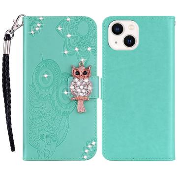 iPhone 15 Ugle Rhinestone Lommebok-deksel med rhinestone