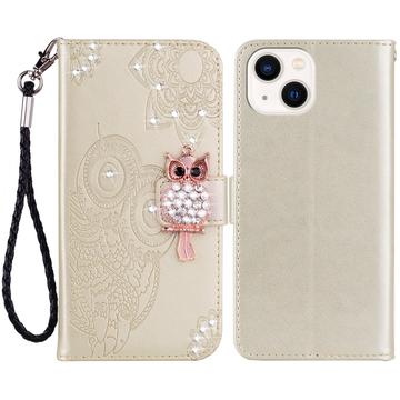 iPhone 15 Ugle Rhinestone Lommebok-deksel