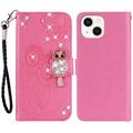 iPhone 15 Uggle Rhinestone Lommebok-deksel - Varm Rosa