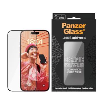 iPhone 15 PanzerGlass Ceramic Protection Ultra-Wide Fit EasyAligner skjermbeskytter - 9H - svart kant