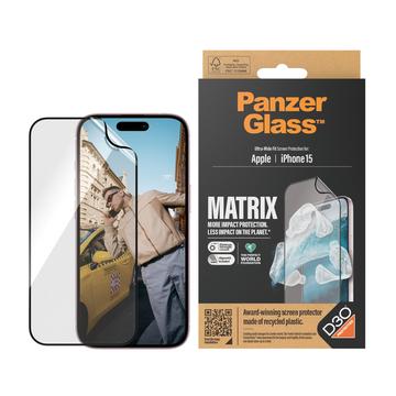 iPhone 15 PanzerGlass Matrix D3O UWF skjermbeskytter m. AlignerKit - Svart kant