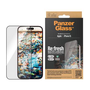 iPhone 15 PanzerGlass Re:fresh Ultra-Wide Fit skjermbeskytter med EasyAligner - svart kant